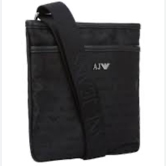 Armani JeansMen's Black Logo Print Stash Messenger Bag